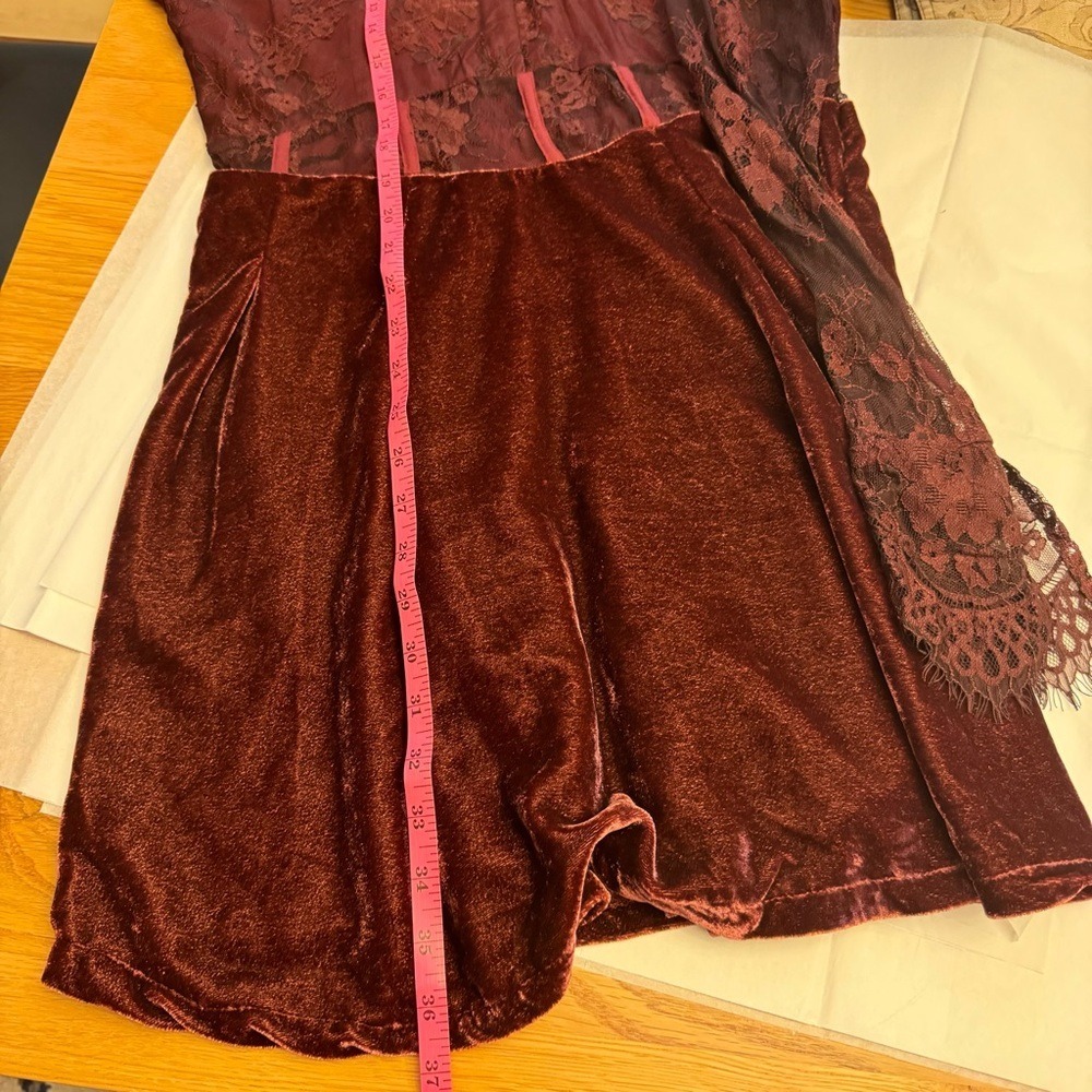 Free People Lace Corset Mini Dress Velvet Burgundy Medium Boho Gothic Festival - Picture 11 of 11
